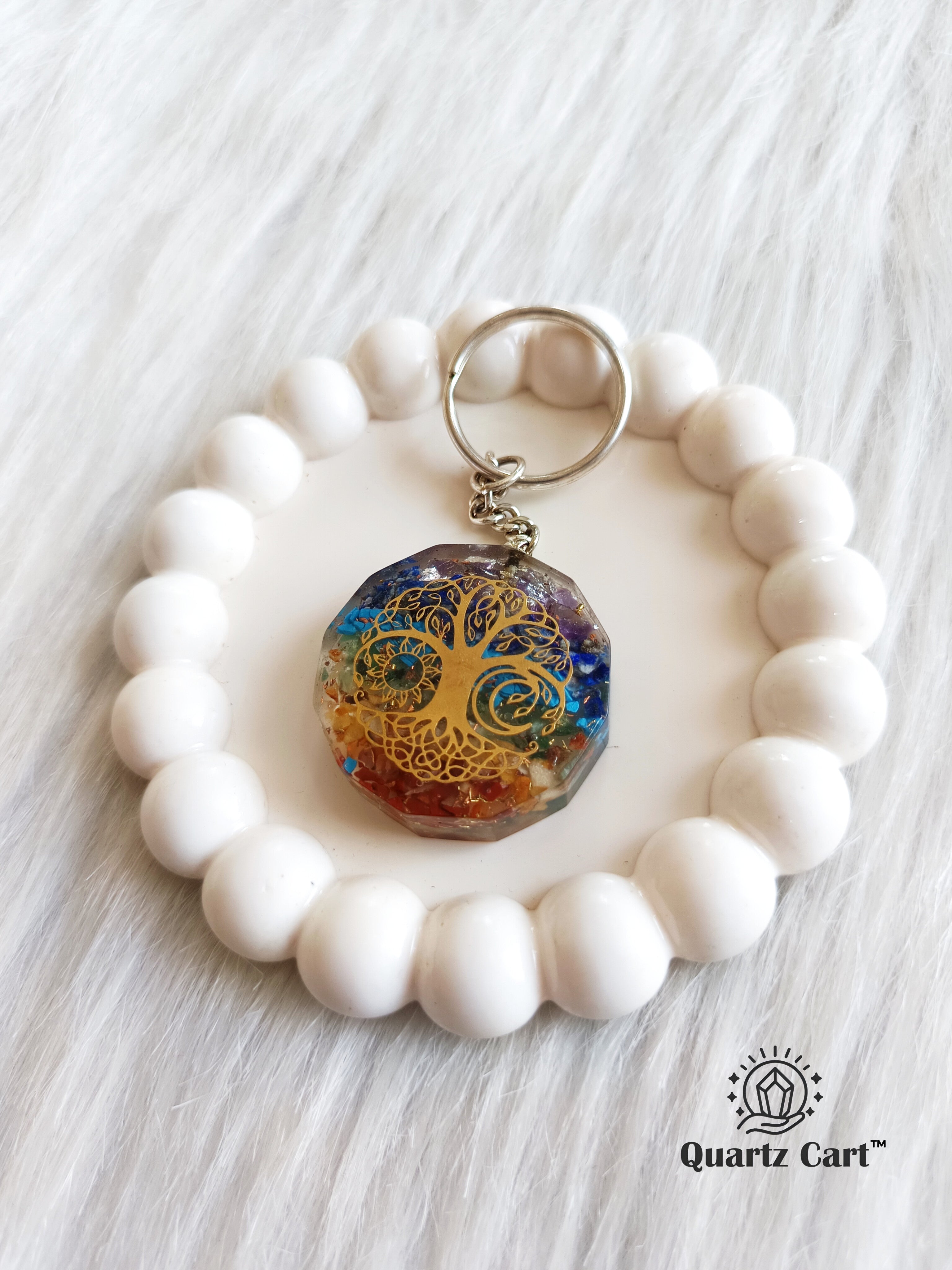 7 chakra orgone tree of life healing crystal keychain