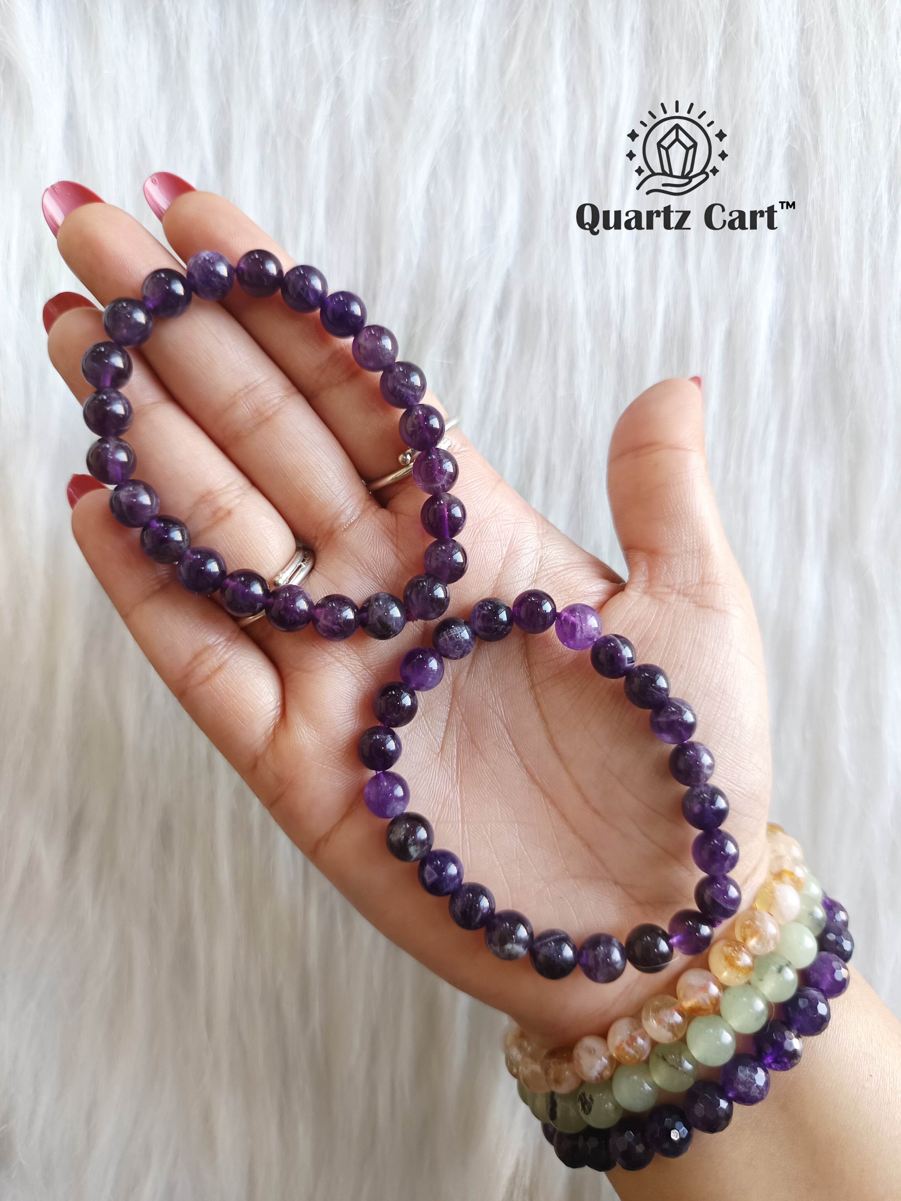 Amethyst Round Healing Crystal Bracelet for Calmness and Protection
