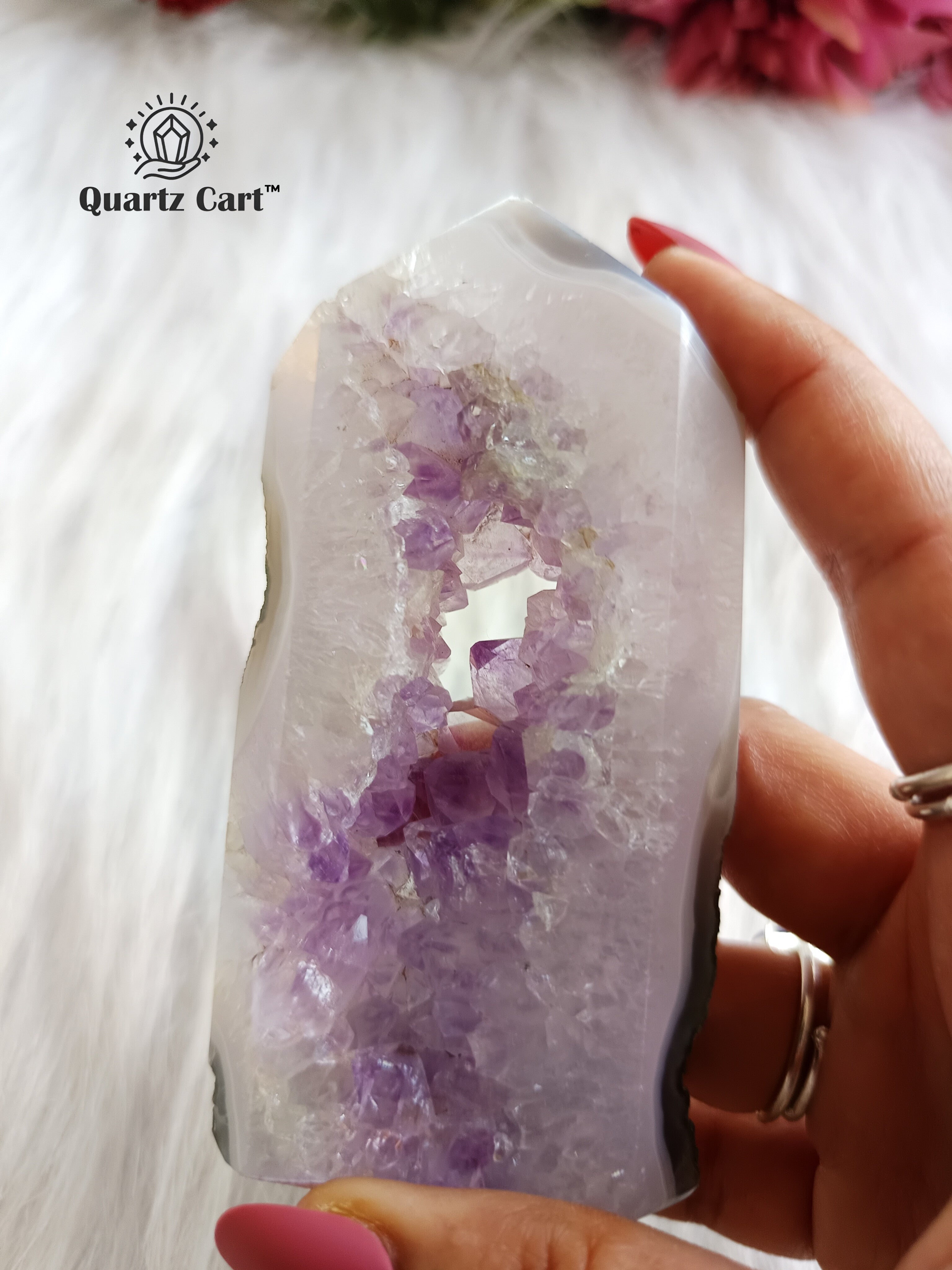 amethyst tower cluster natural purple stone close view