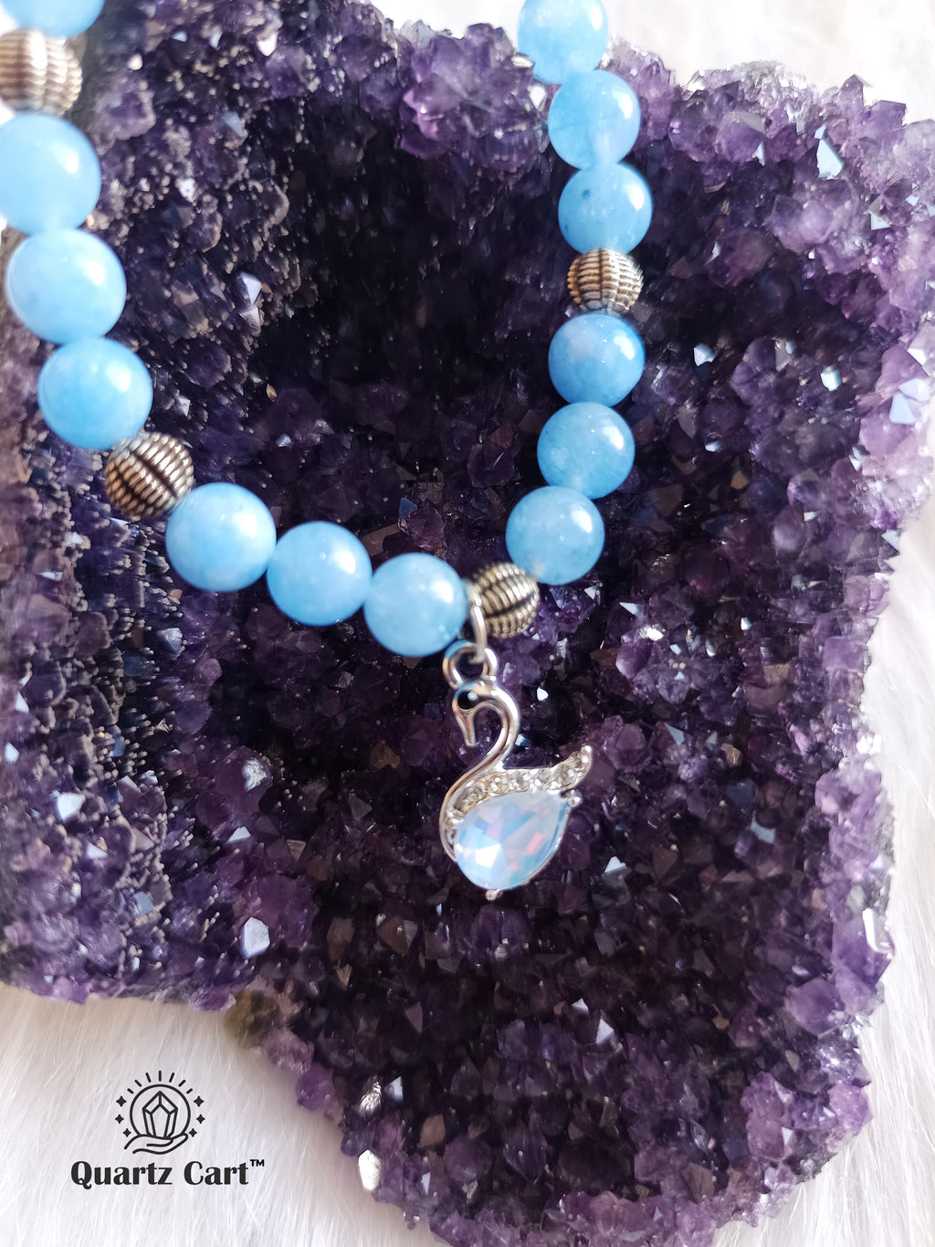 Aquamarine charms bracelet with blue gemstone beads and charm, healing crystal bracelet for emotional balance and positive energy