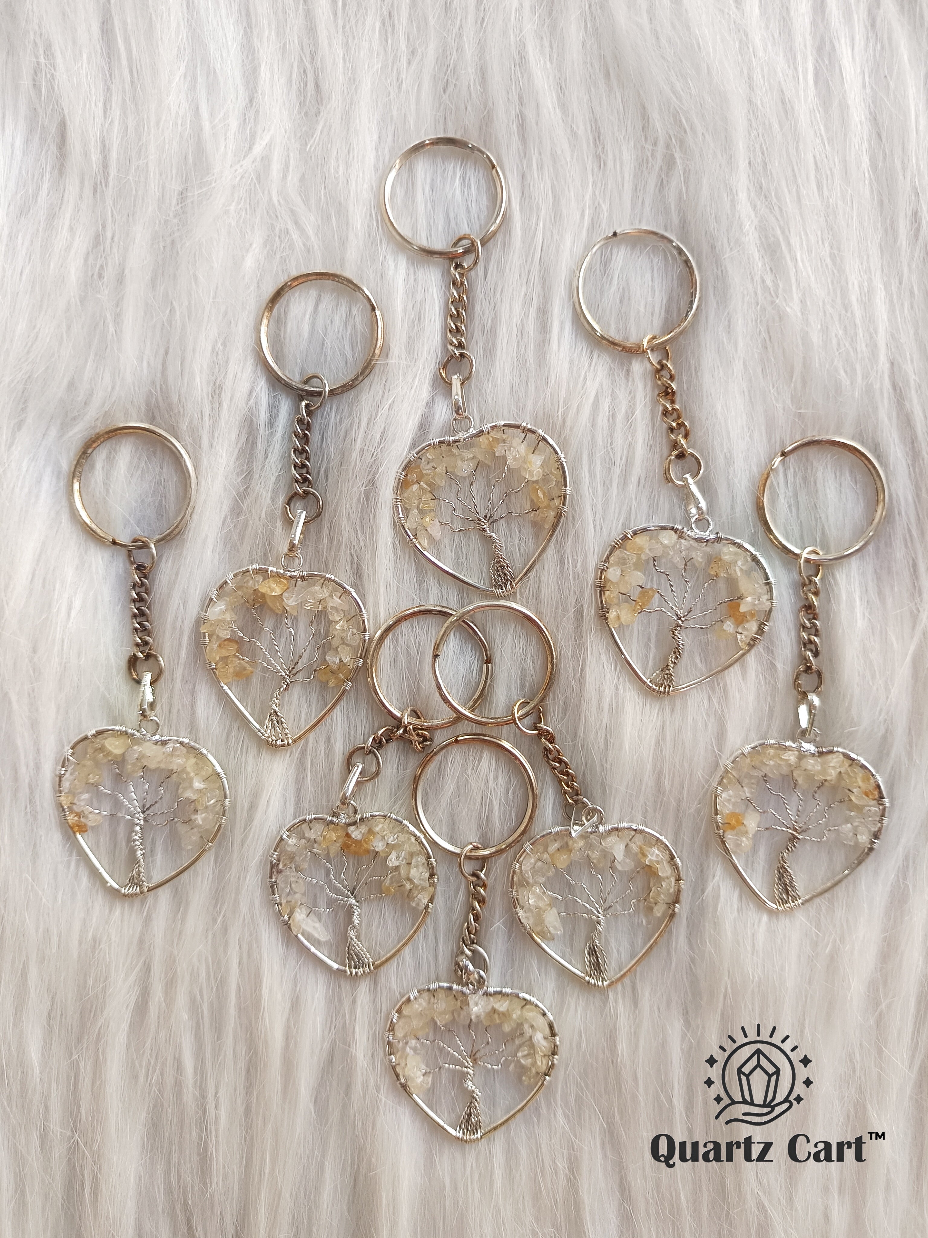 citrine gemstone heart tree of life keychains prosperity stone