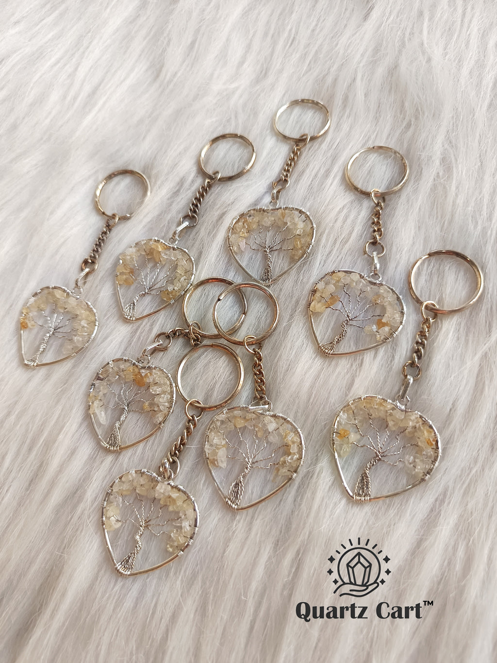 citrine heart shape tree of life crystal keychains abundance stone