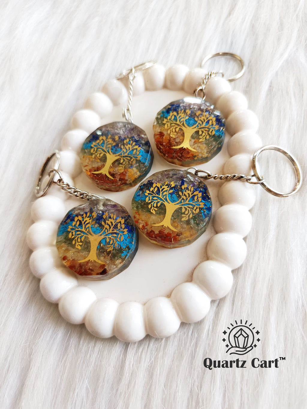 7 chakra orgone keychain with colorful chakra stones