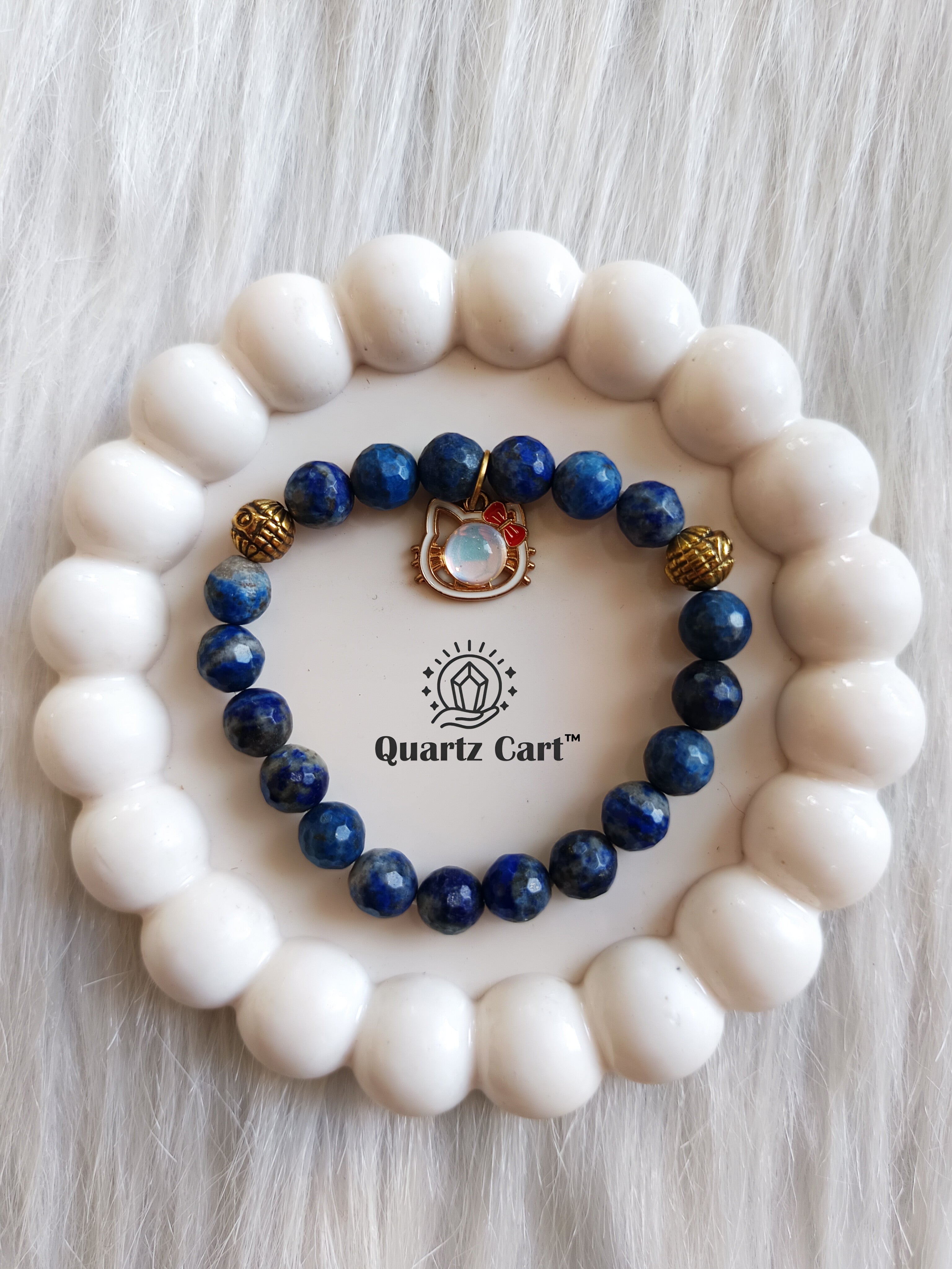 Lapis Lazuli charms kids bracelet with blue gemstone beads for confidence learning and positive energy