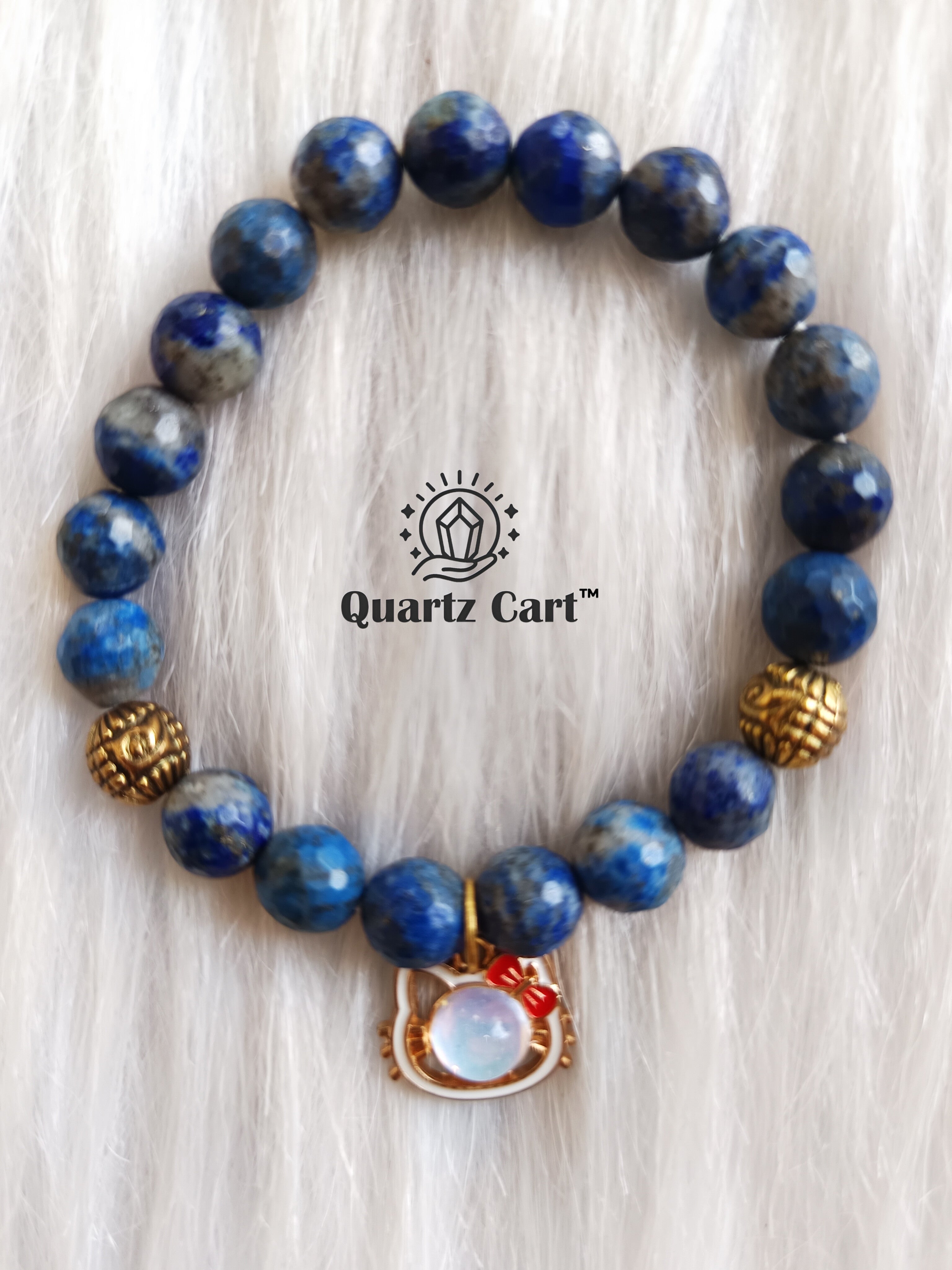 Lapis Lazuli gemstone kids bracelet with charm for focus communication and positive energy