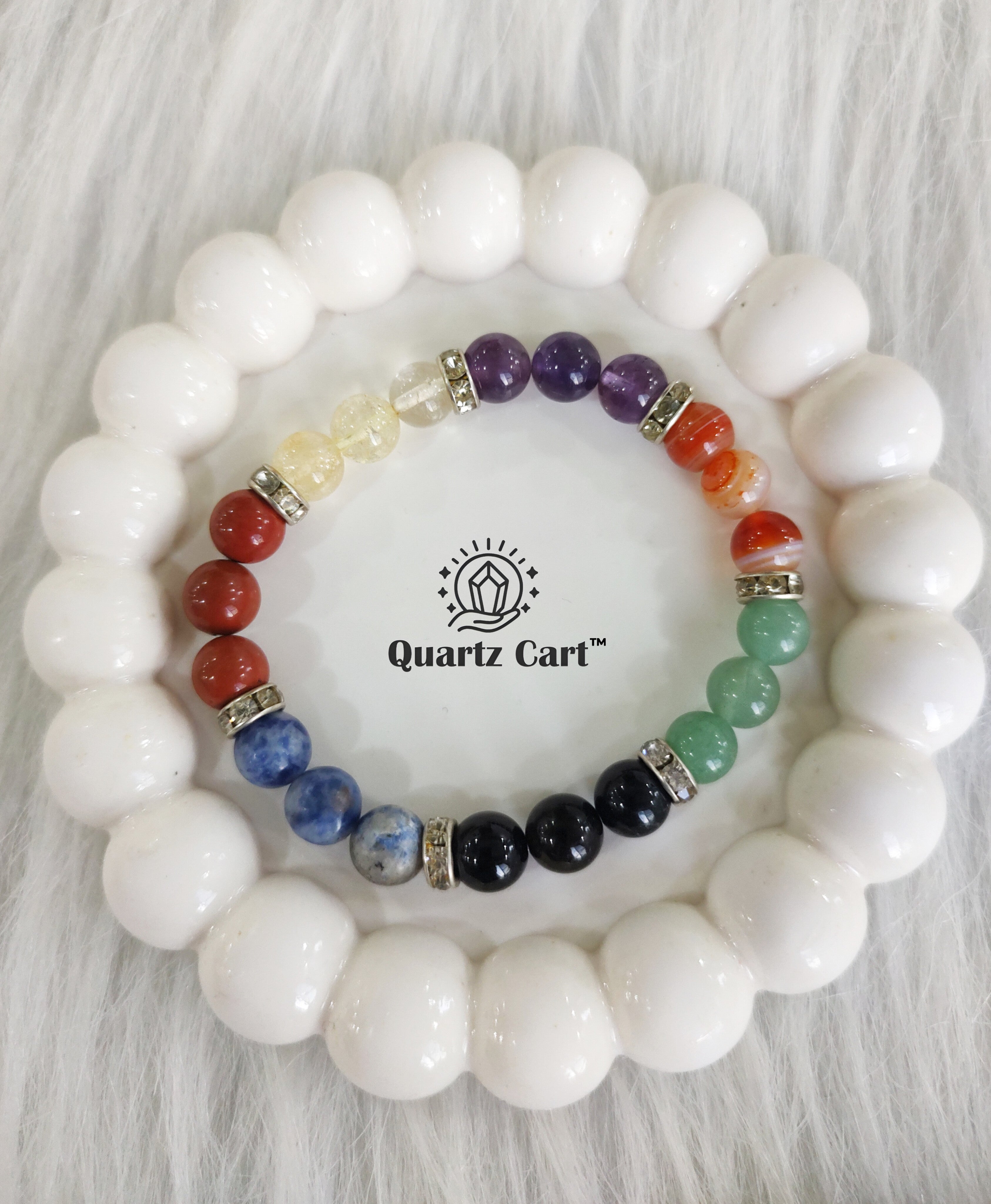 Natural 7 chakra gemstone bracelet with colorful stones representing chakra energy balance and harmony