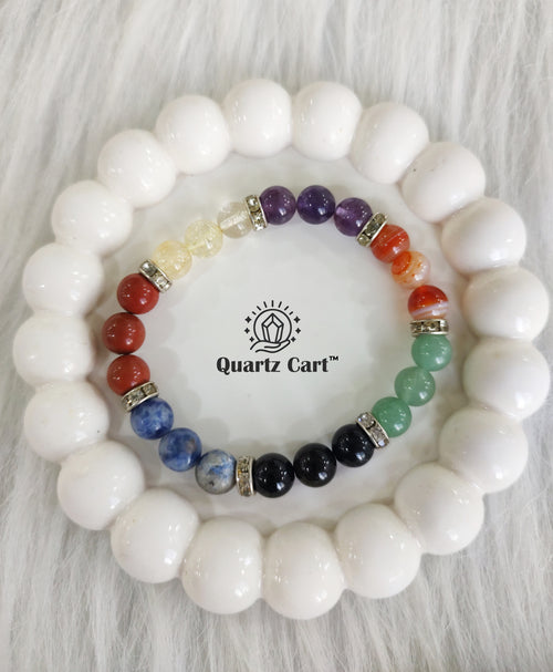 Natural 7 chakra gemstone bracelet with colorful stones representing chakra energy balance and harmony