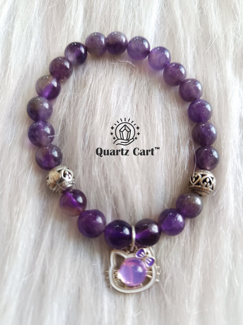 Natural Amethyst kids gemstone bracelet with purple beads for calm mind protection and positive energy