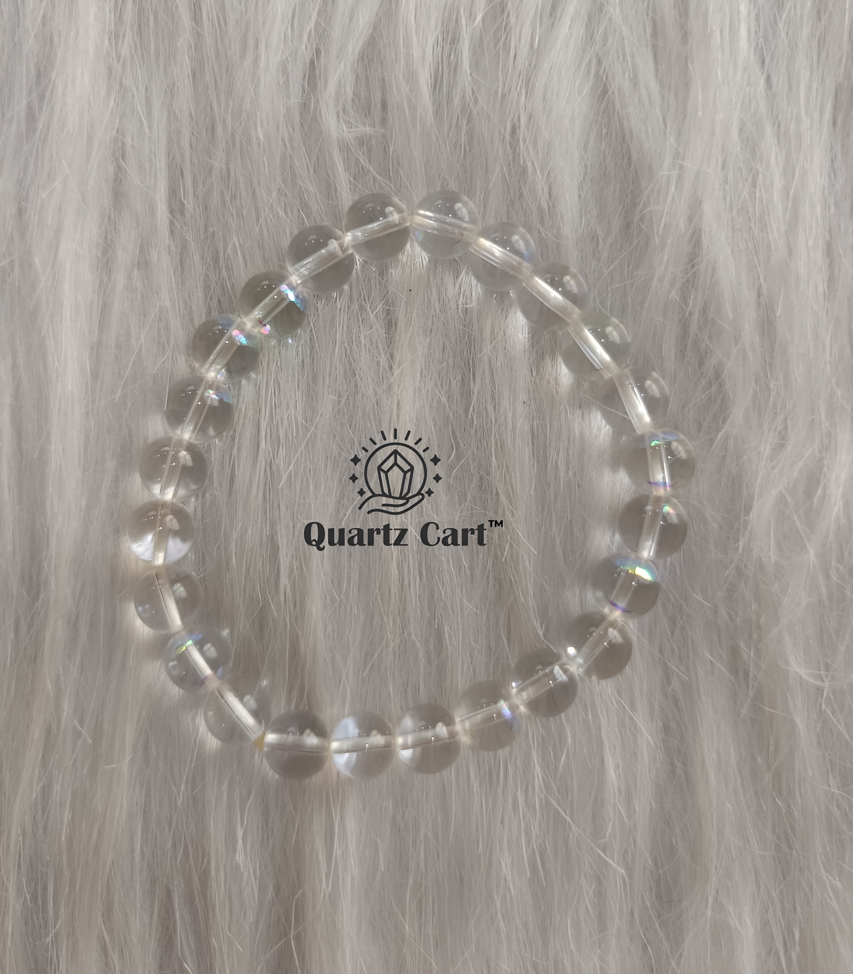Natural Angel Aura Quartz bracelet 8mm with shimmering beads for high vibration energy and spiritual balance