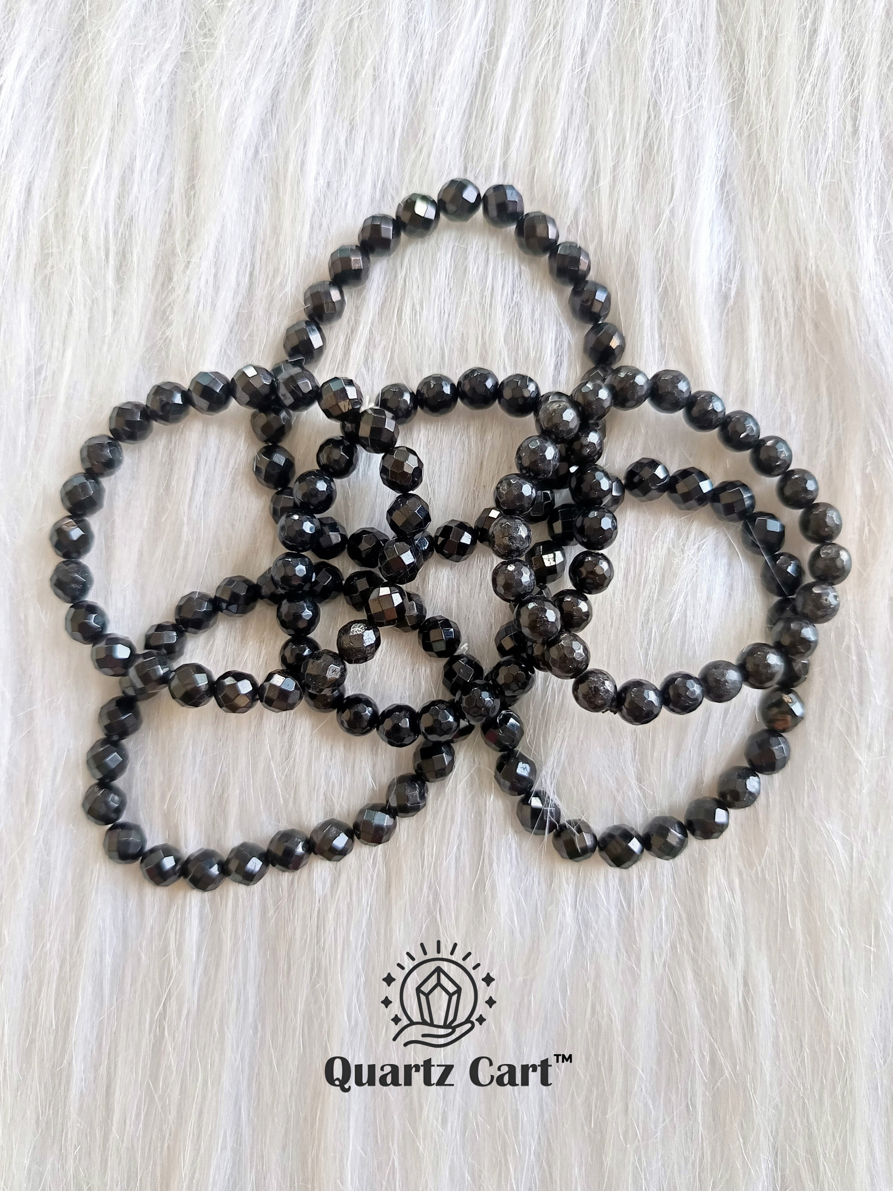 Natural Black Tourmaline faceted gemstone bracelets for protection from negative energy grounding and balance