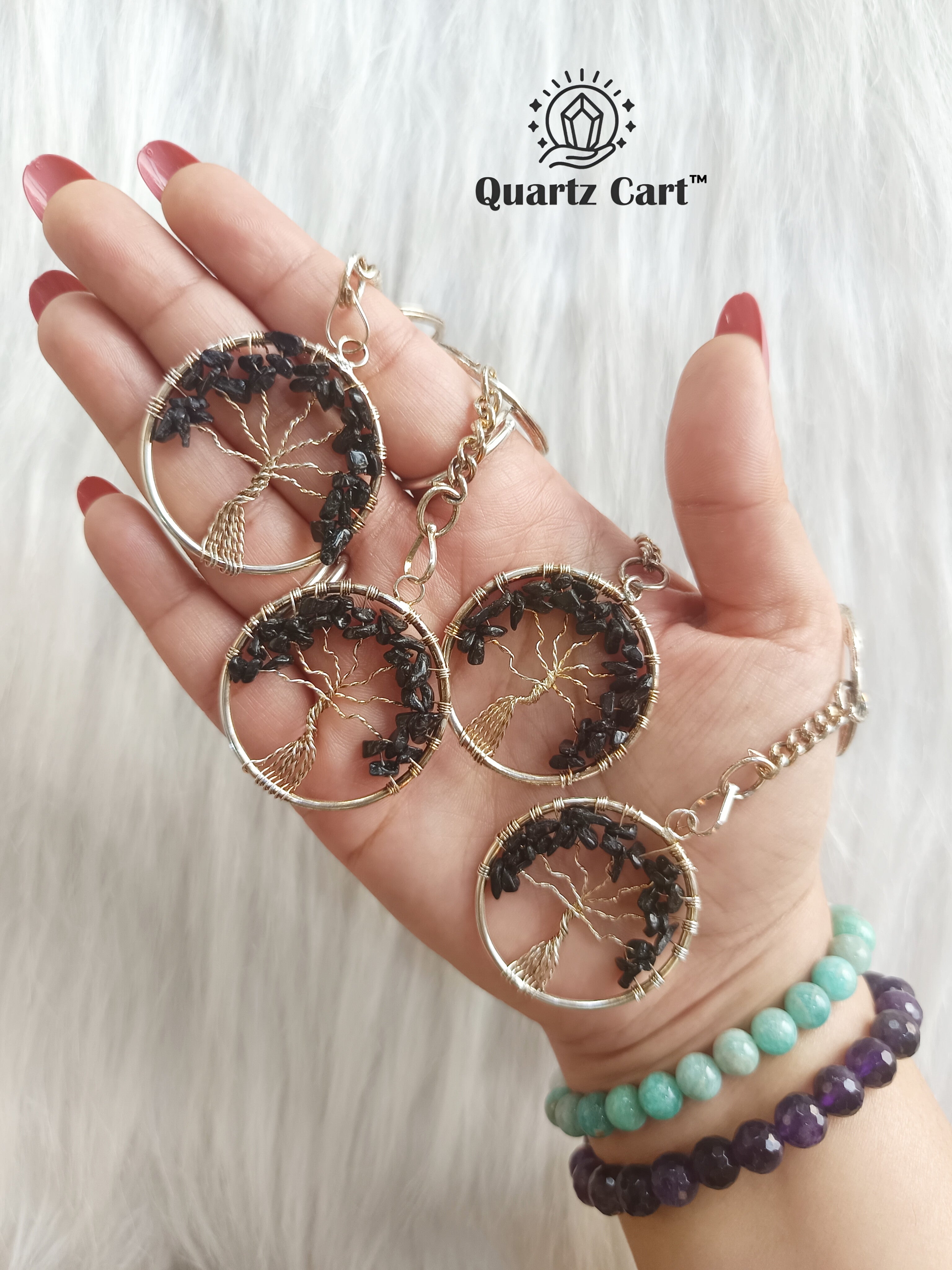black tourmaline healing crystal keychain for protection