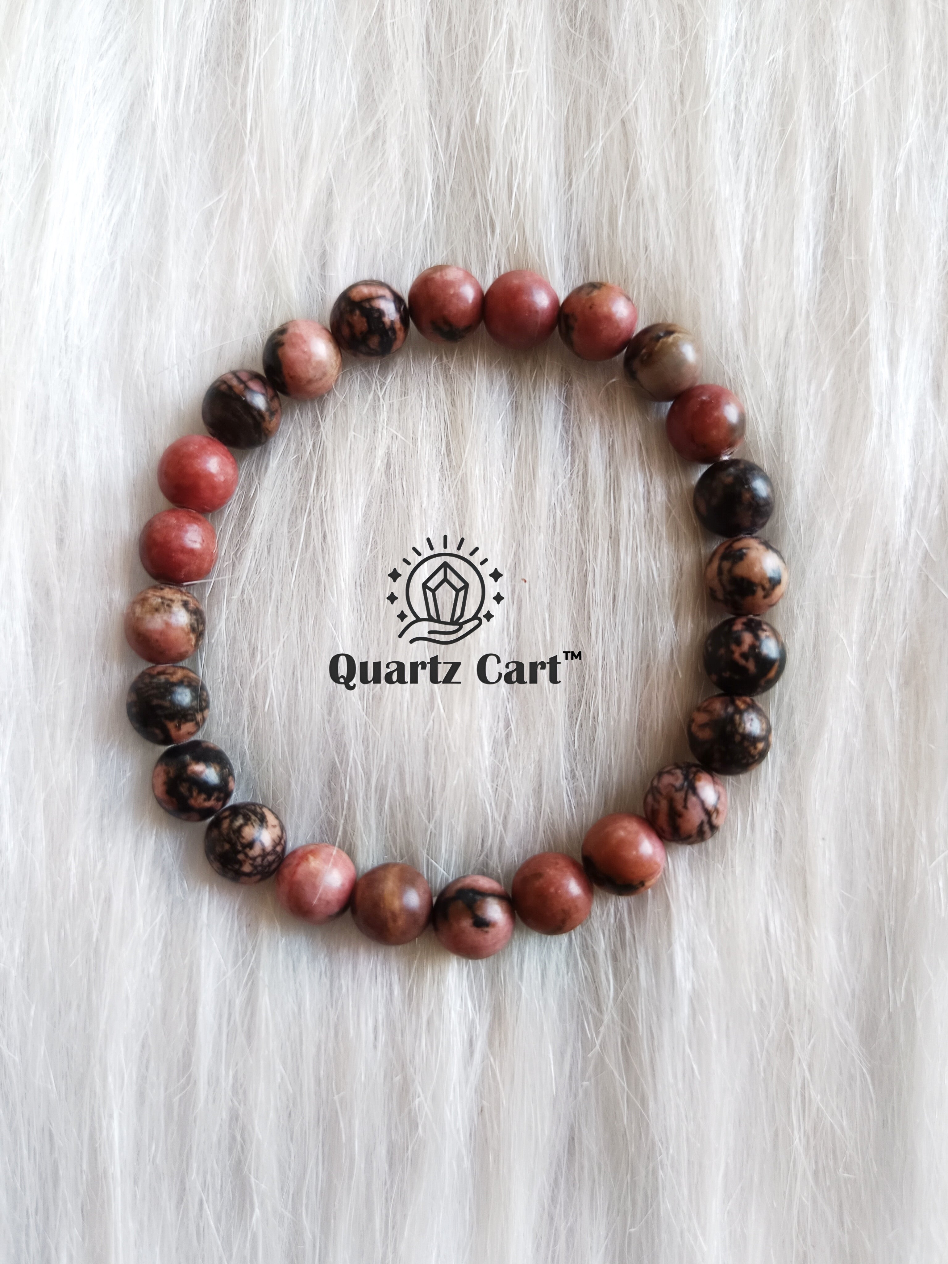 Natural rhodonite gemstone bracelet for love emotional balance and positive energy display