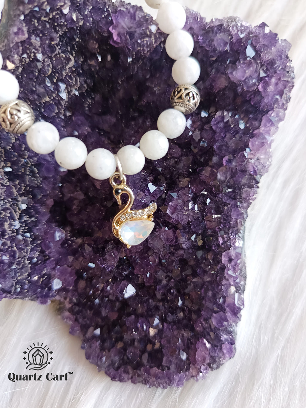 Rainbow moonstone charms bracelet with natural white gemstone beads and charm, healing crystal bracelet for spiritual growth and emotional balance