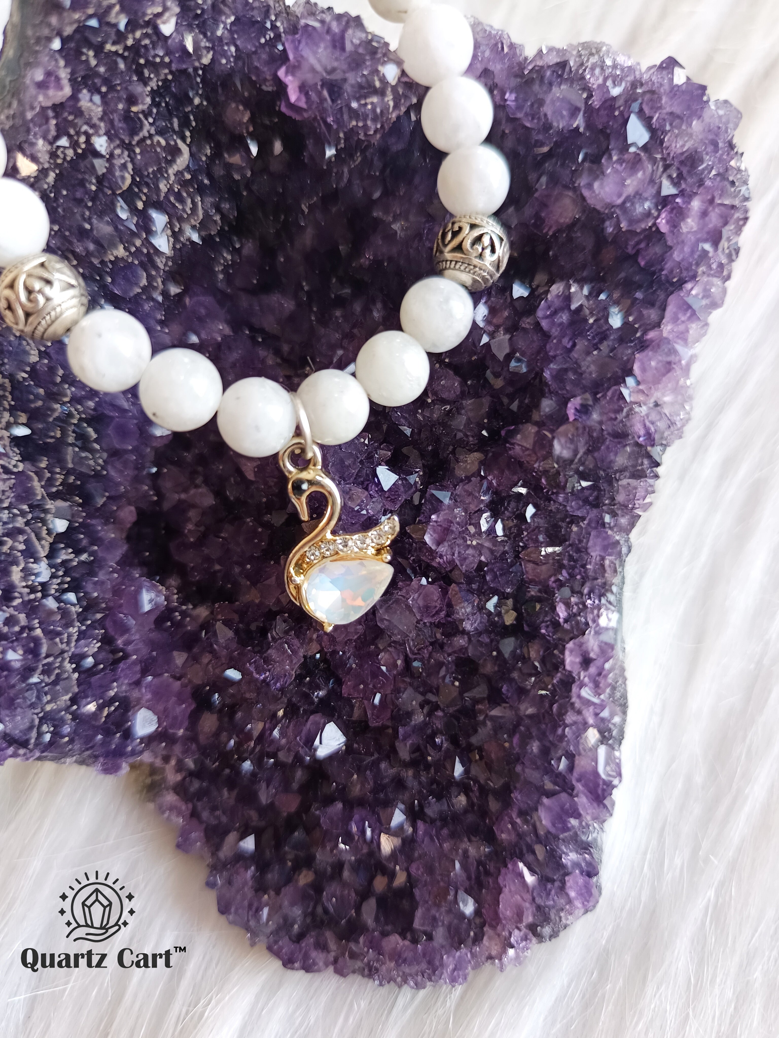 Rainbow moonstone charms bracelet with natural white gemstone beads and charm, healing crystal bracelet for spiritual growth and emotional balance