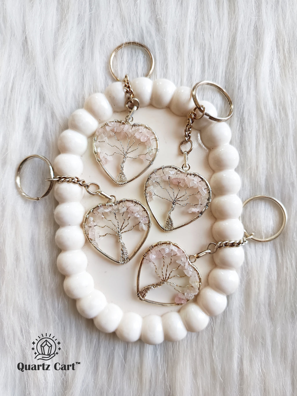 rose quartz heart crystal keychain spiritual love stone