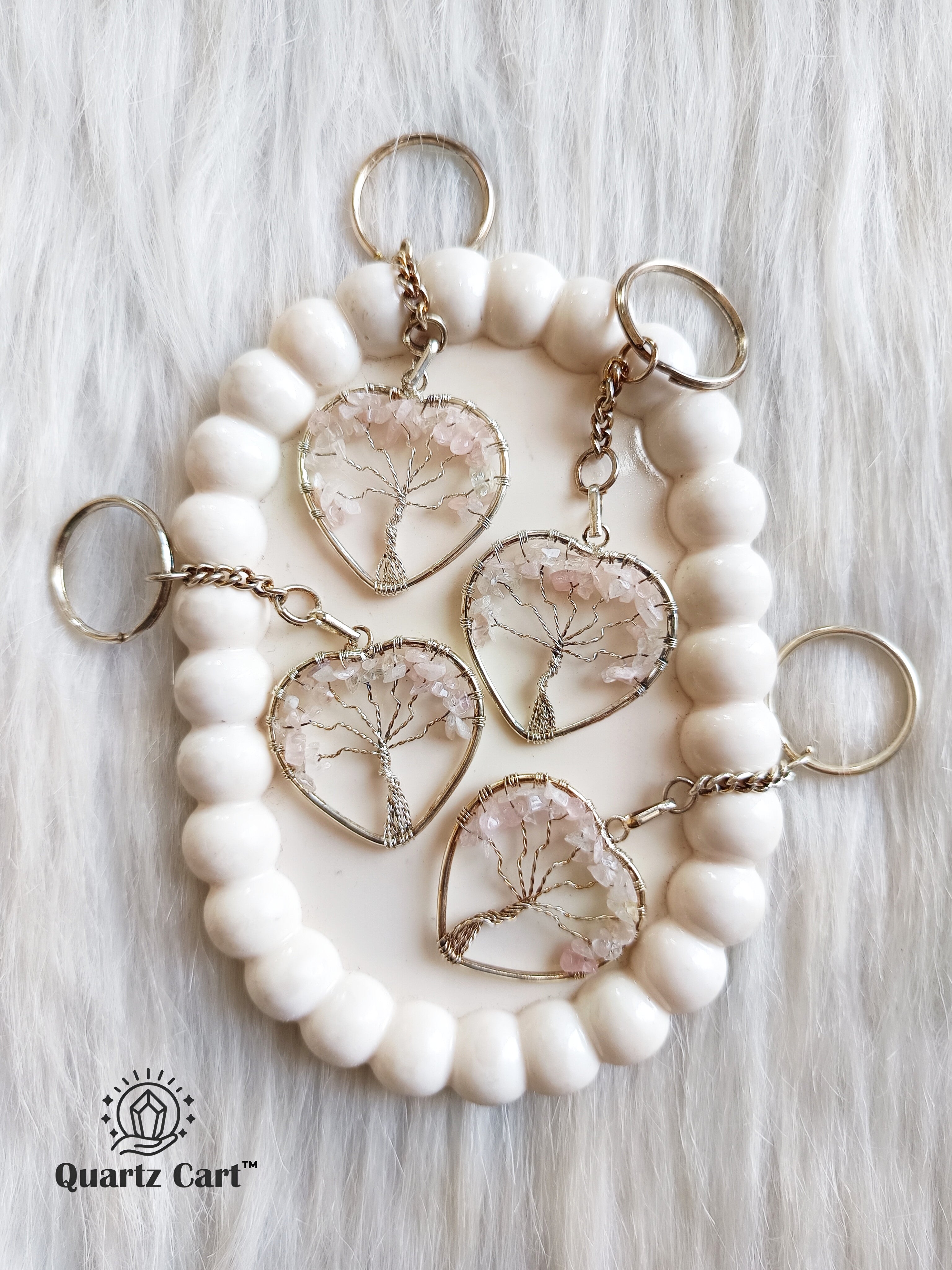 rose quartz heart crystal keychain spiritual love stone