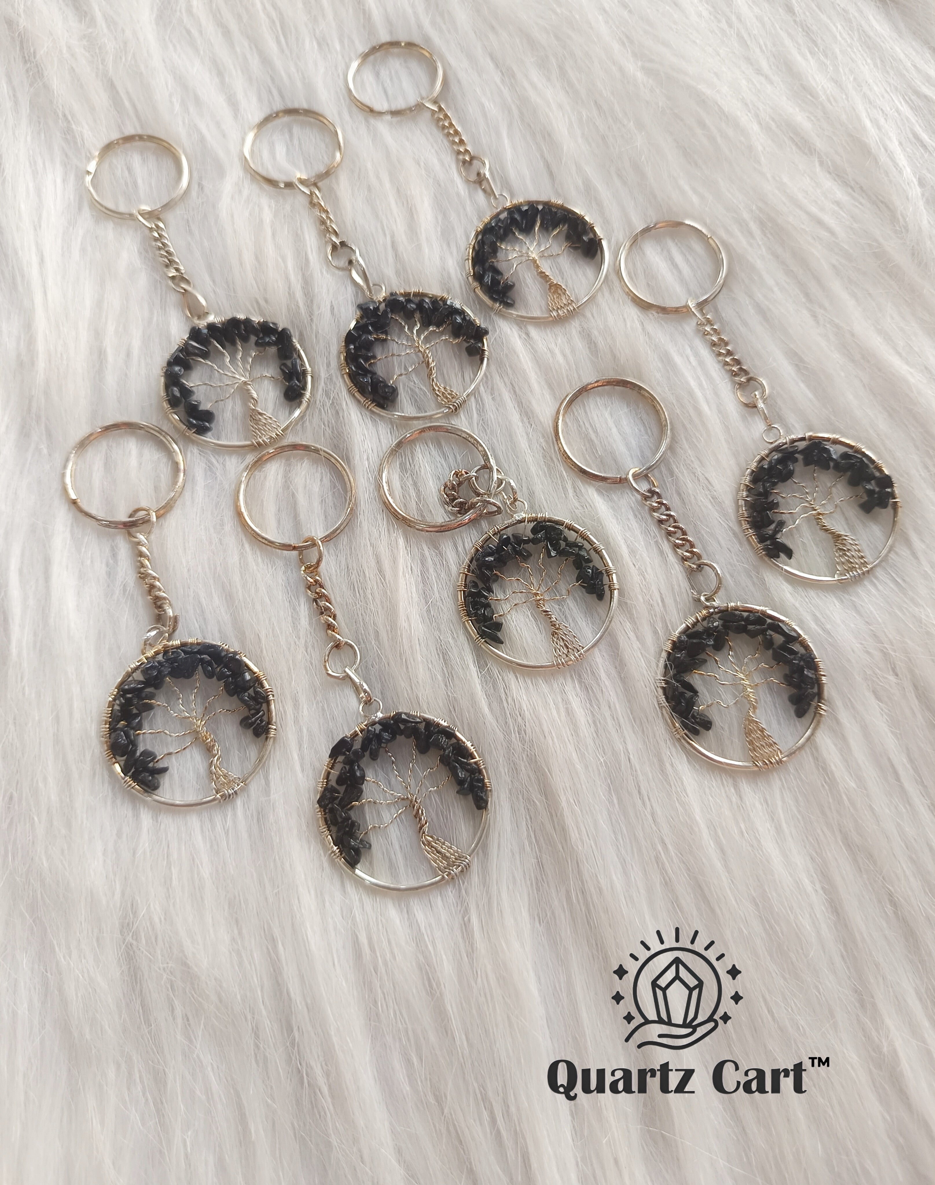 black tourmaline round tree of life keychain spiritual protection