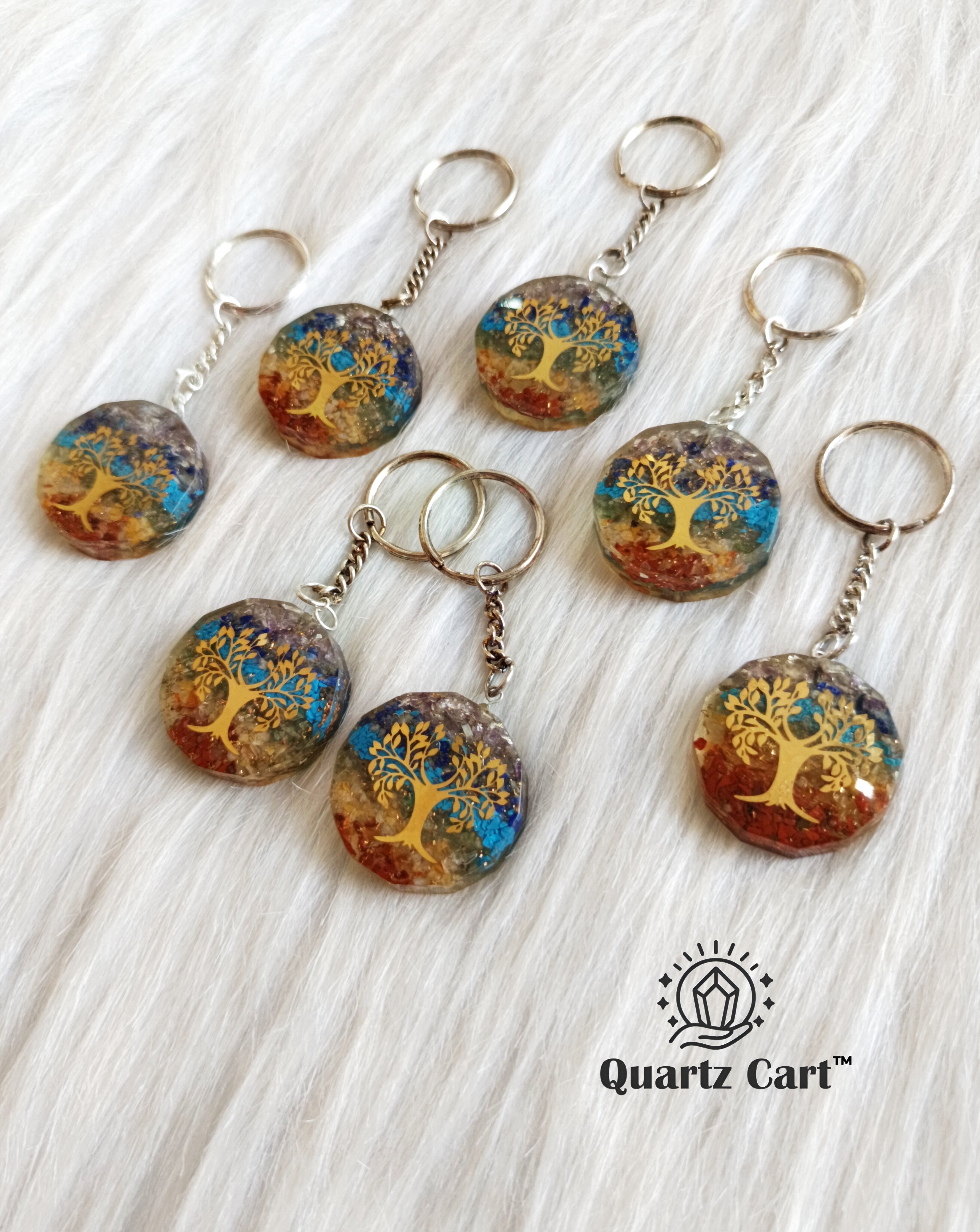 multiple 7 chakra orgone tree of life keychains