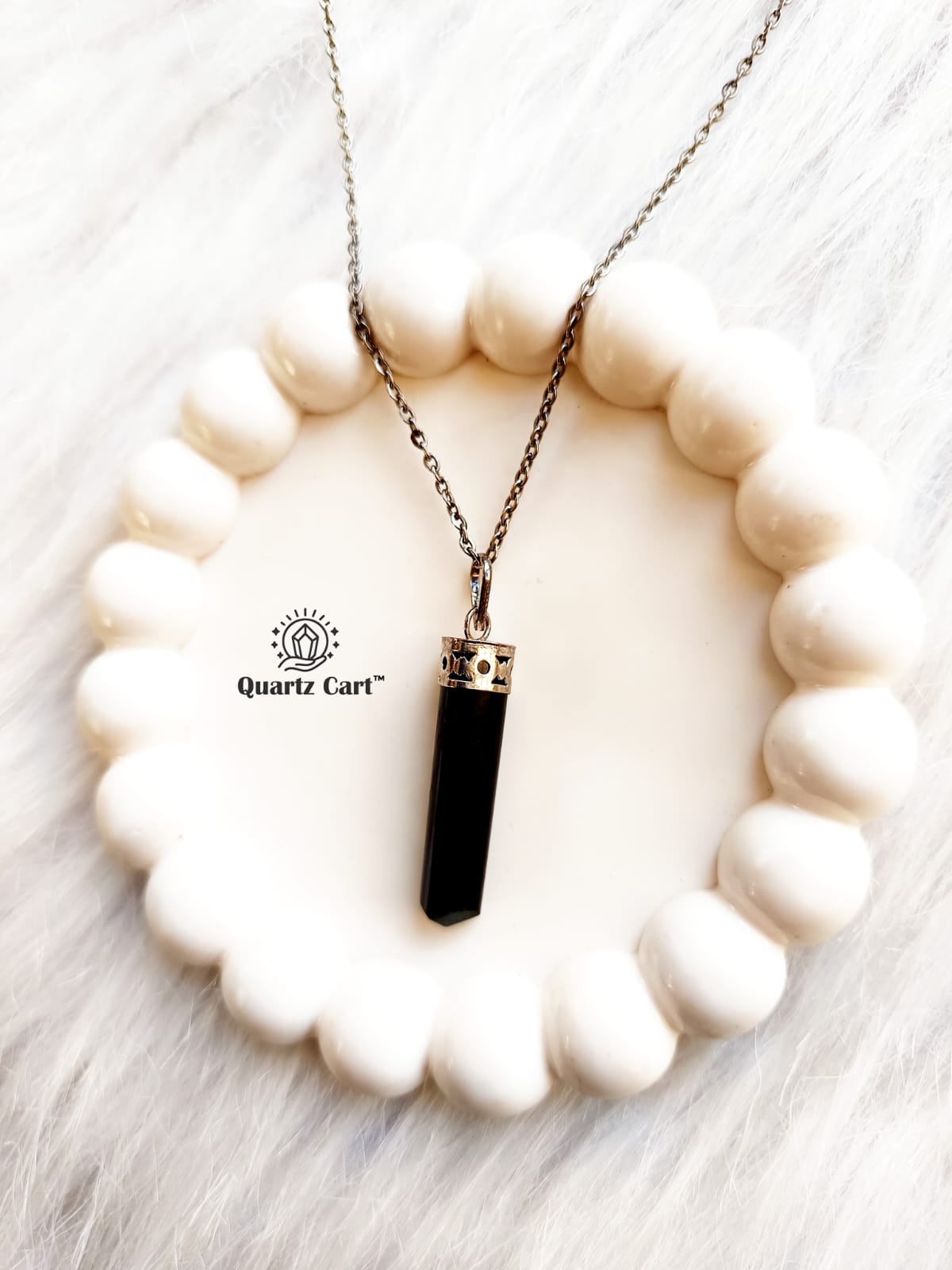 Black Tourmaline Pencil Pendant for Protection, Grounding and Fear