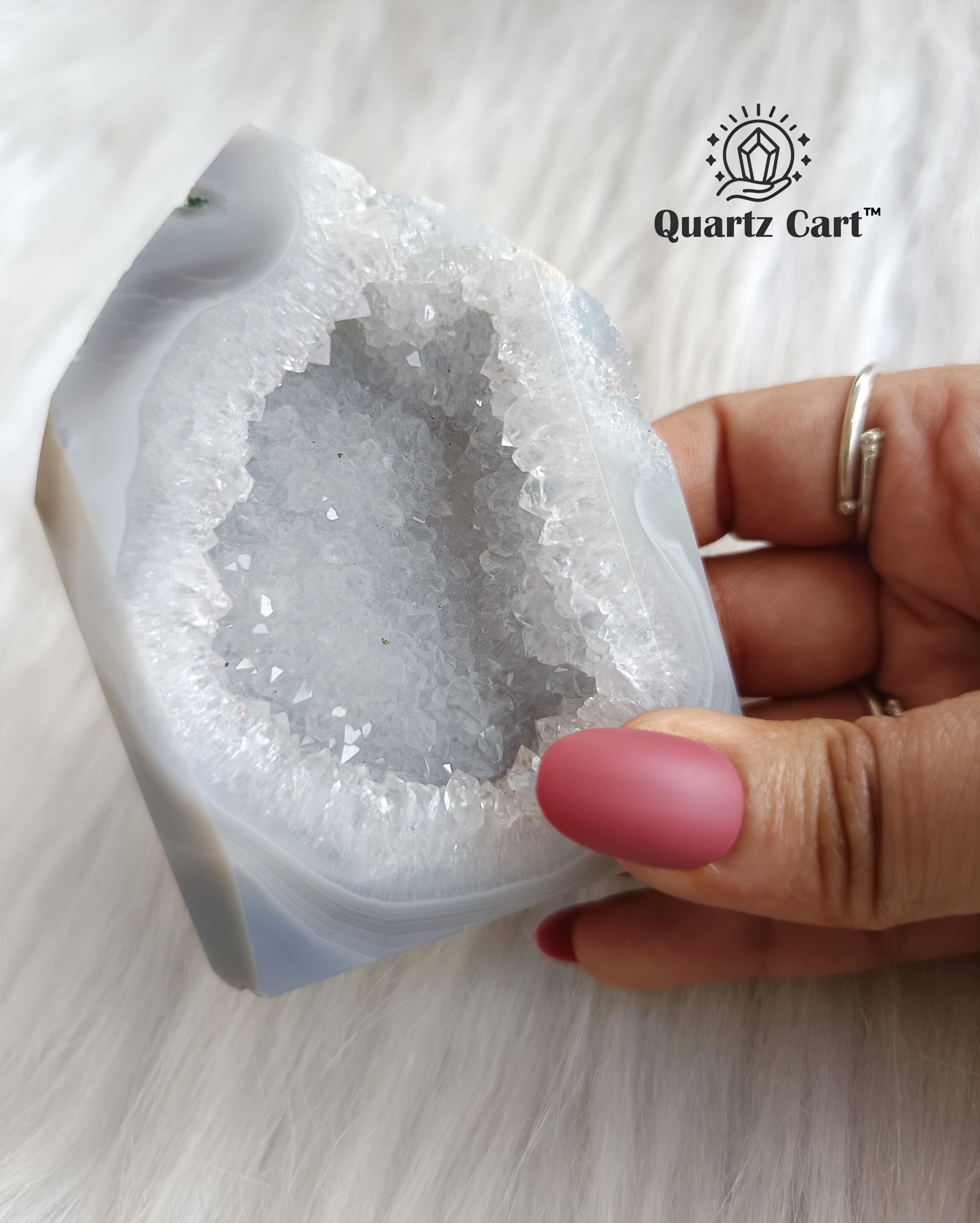 white druzy agate tower cluster natural stone close view