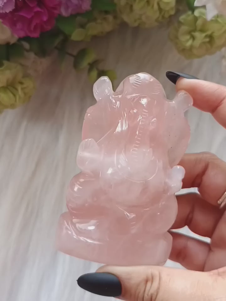 Rose Quartz Ganesha – Natural Crystal Idol for Love & Harmony