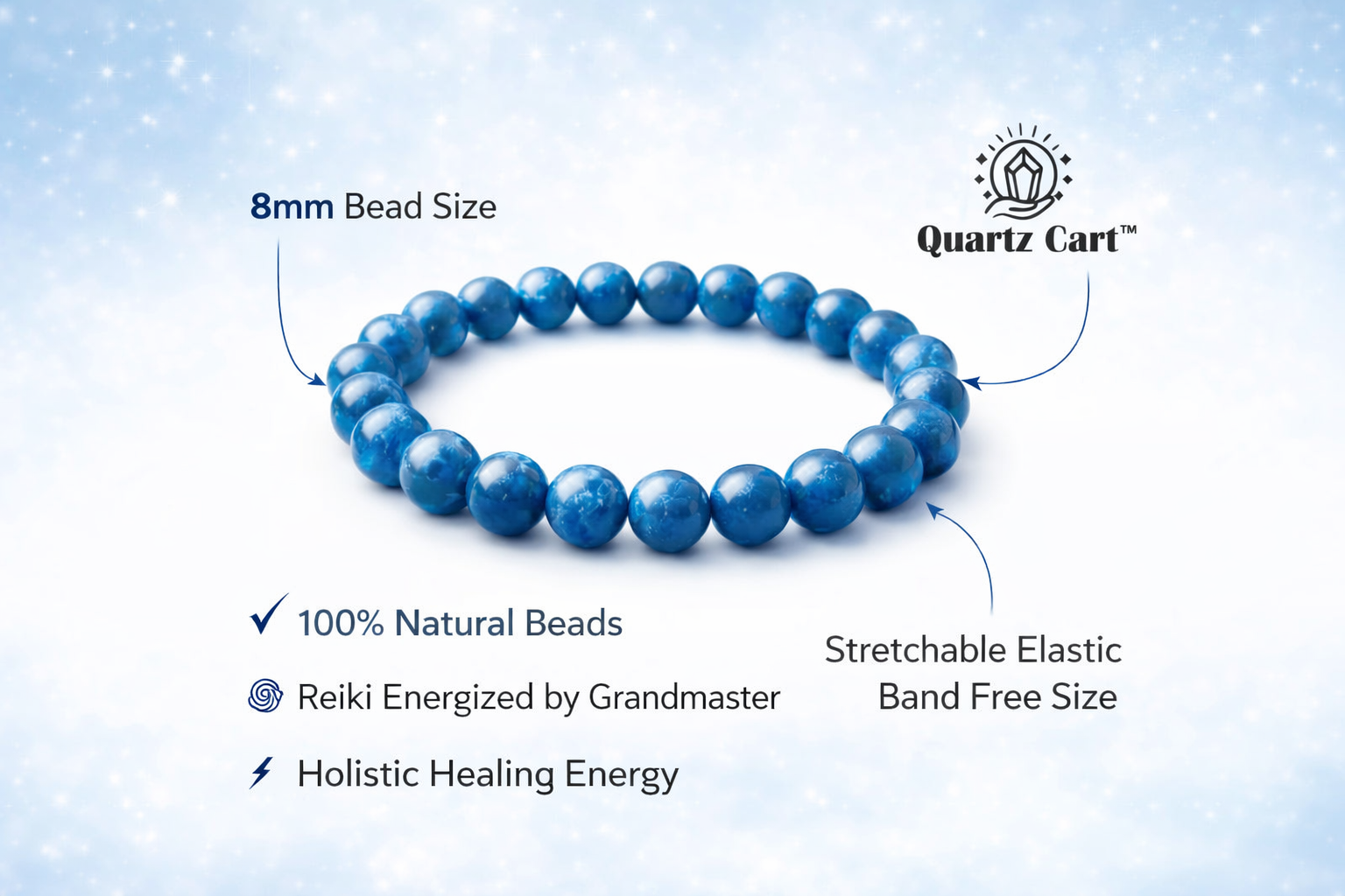 Blue Apatite Bracelet for Clarity, Focus Manifestation Energy